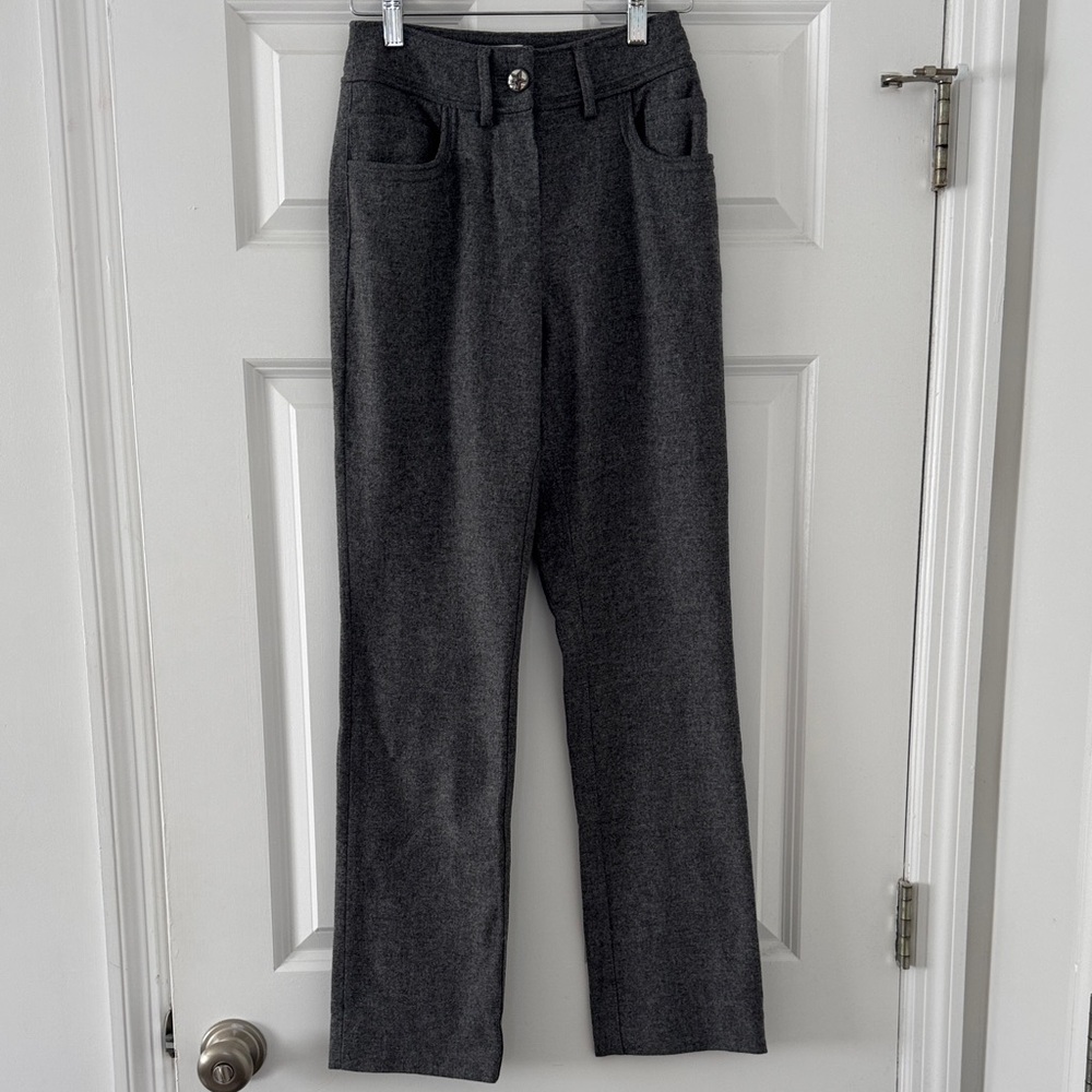 Vintage CHANEL 100% Wool Gray Straight Leg Pants - Picture 6 of 13